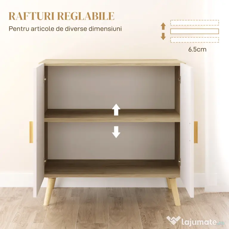 HOMCOM Comodă Modernă cu Raft Reglabil pe 3 Niveluri din Lemn, Alb și Stejar | Aosom Romania