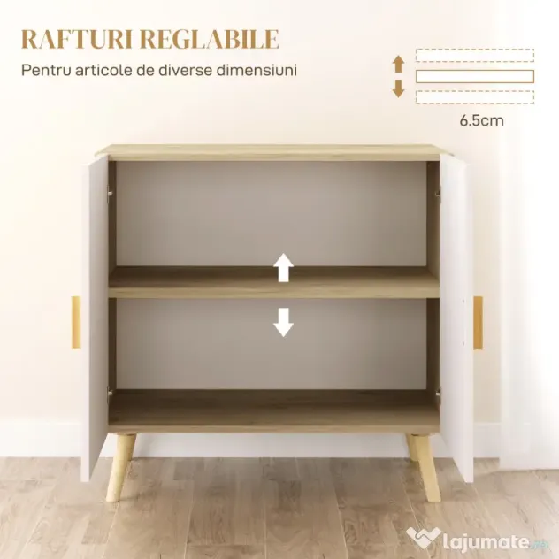 HOMCOM Comodă Modernă cu Raft Reglabil pe 3 Niveluri din Lemn, Alb și Stejar | Aosom Romania