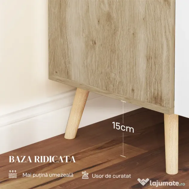 HOMCOM Comodă Modernă cu Raft Reglabil pe 3 Niveluri din Lemn, Alb și Stejar | Aosom Romania