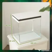 PawHut Acvariu de Sticlă pentru Pești cu Iluminare LED, Filtru și Pompă de Apă, 38x26x38 cm, Alb | Aosom Romania
