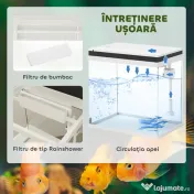 PawHut Acvariu de Sticlă pentru Pești cu Iluminare LED, Filtru și Pompă de Apă, 38x26x38 cm, Alb | Aosom Romania