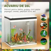 PawHut Acvariu de Sticlă pentru Pești cu Iluminare LED, Filtru și Pompă de Apă, 38x26x38 cm, Alb | Aosom Romania