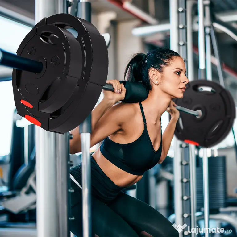 SPORTNOW Set Gantere cu 2 Discuri de 10 kg și 5 kg cu 3 Găuri, Gantere din Polipropilena și Nisip, Ø27x4,5 cm, Negru | Aosom Romania