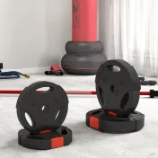 SPORTNOW Set Gantere cu 2 Discuri de 10 kg și 5 kg cu 3 Găuri, Gantere din Polipropilena și Nisip, Ø27x4,5 cm, Negru | Aosom Romania 