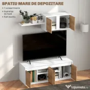 HOMCOM Set Mobilier TV și Dulap Suspendat cu 7 Rafturi și Raft Deschis, Mobilier pentru TV din PAL, 120x41x43,3 cm, Alb | Aosom Romania