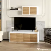 HOMCOM Set Mobilier TV și Dulap Suspendat cu 7 Rafturi și Raft Deschis, Mobilier pentru TV din PAL, 120x41x43,3 cm, Alb | Aosom Romania 