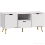 HOMCOM Comodă TV pentru ecrane de până la 50" cu Sertar, Raft Deschis și Dulapuri, 110x40x50 cm, Alb și Lemn