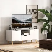 HOMCOM Comodă TV pentru ecrane de până la 50" cu Sertar, Raft Deschis și Dulapuri, 110x40x50 cm, Alb și Lemn