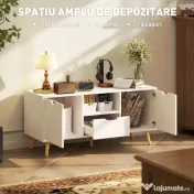 HOMCOM Comodă TV pentru ecrane de până la 50" cu Sertar, Raft Deschis și Dulapuri, 110x40x50 cm, Alb și Lemn
