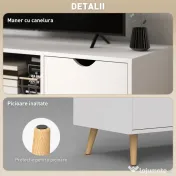 HOMCOM Comodă TV pentru ecrane de până la 50" cu Sertar, Raft Deschis și Dulapuri, 110x40x50 cm, Alb și Lemn
