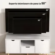 HOMCOM Comodă TV pentru ecrane de până la 50" cu Sertar, Raft Deschis și Dulapuri, 110x40x50 cm, Alb și Lemn