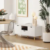 HOMCOM Comodă TV pentru ecrane de până la 50" cu Sertar, Raft Deschis și Dulapuri, 110x40x50 cm, Alb și Lemn