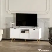 HOMCOM Comodă TV pentru ecrane de până la 50" cu Sertar, Raft Deschis și Dulapuri, 110x40x50 cm, Alb și Lemn