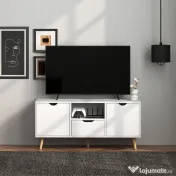 HOMCOM Comodă TV pentru ecrane de până la 50" cu Sertar, Raft Deschis și Dulapuri, 110x40x50 cm, Alb și Lemn