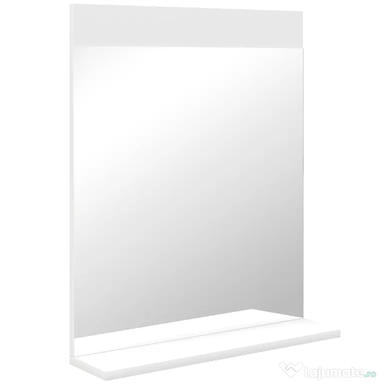 HOMCOM Oglindă de Baie pentru Perete în Stil Modern, Oglindă de Baie cu Raft, 50x12x60 cm, Alb | Aosom Romania