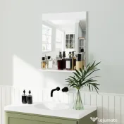 HOMCOM Oglindă de Baie pentru Perete în Stil Modern, Oglindă de Baie cu Raft, 50x12x60 cm, Alb | Aosom Romania 