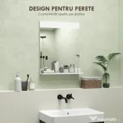HOMCOM Oglindă de Baie pentru Perete în Stil Modern, Oglindă de Baie cu Raft, 50x12x60 cm, Alb | Aosom Romania 