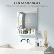 HOMCOM Oglindă de Baie pentru Perete în Stil Modern, Oglindă de Baie cu Raft, 50x12x60 cm, Alb | Aosom Romania 