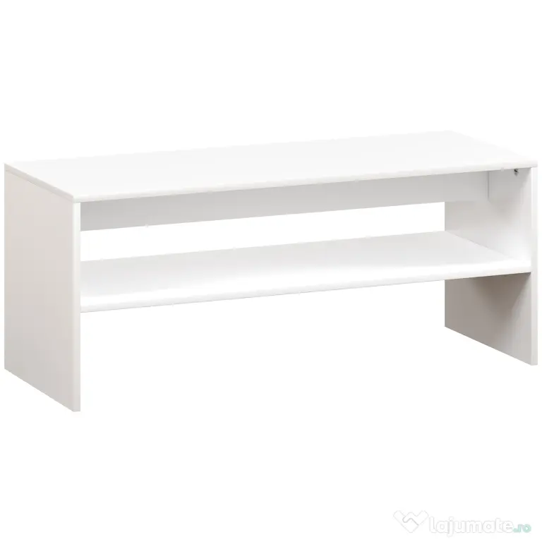 HOMCOM Masă de Cafea Modernă cu 2 Niveluri, cu Raft Deschis și Picioare Antiderapante, 100x40x41,5 cm, Alb | Aosom Romania