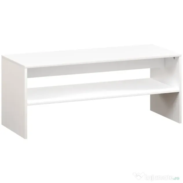 HOMCOM Masă de Cafea Modernă cu 2 Niveluri, cu Raft Deschis și Picioare Antiderapante, 100x40x41,5 cm, Alb | Aosom Romania