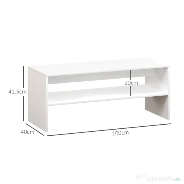 HOMCOM Masă de Cafea Modernă cu 2 Niveluri, cu Raft Deschis și Picioare Antiderapante, 100x40x41,5 cm, Alb | Aosom Romania