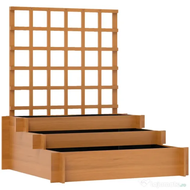 Outsunny Jardinieră cu 3 Niveluri și Grilaj pentru Plante Cățărătoare, Straturi Ridicate din Lemn, 95x95x110cm, Natural | Aosom Romania