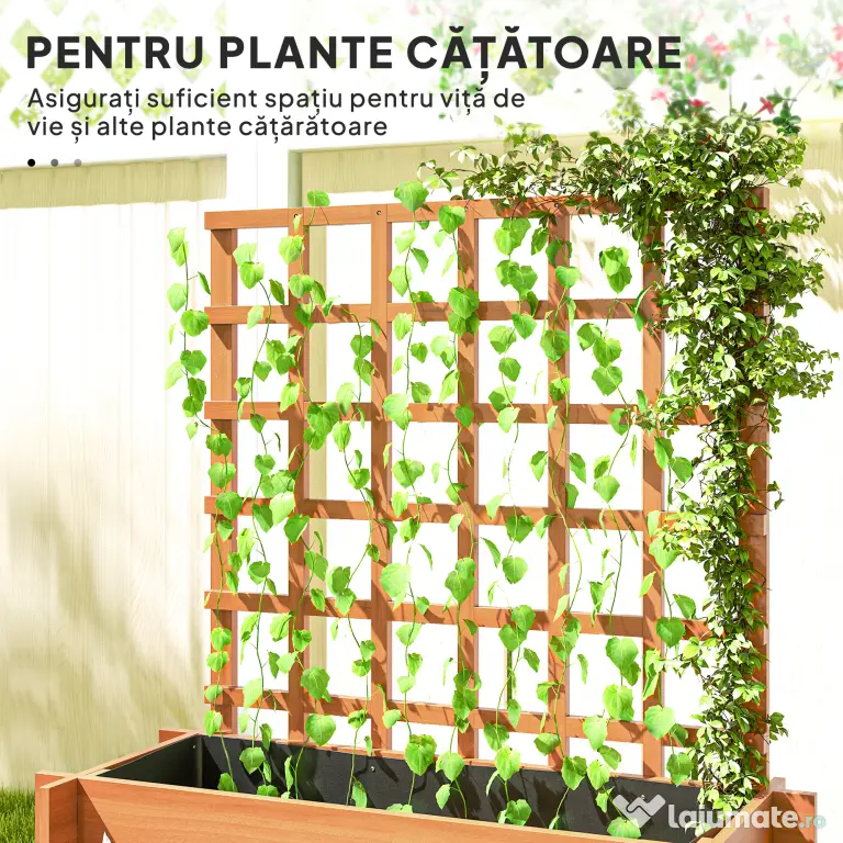 Outsunny Jardinieră cu 3 Niveluri și Grilaj pentru Plante Cățărătoare, Straturi Ridicate din Lemn, 95x95x110cm, Natural | Aosom Romania