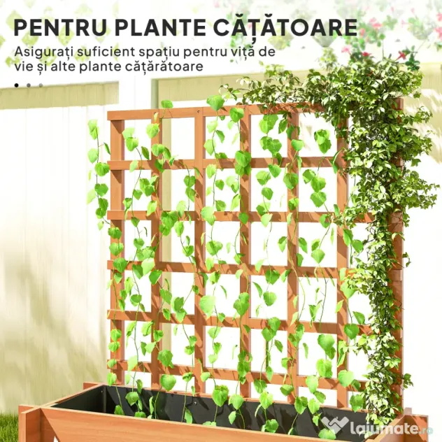 Outsunny Jardinieră cu 3 Niveluri și Grilaj pentru Plante Cățărătoare, Straturi Ridicate din Lemn, 95x95x110cm, Natural | Aosom Romania