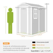 Outsunny Șopron de Grădină din PP cu Podea, Ușă cu Încuietoare și Acoperiș Înclinat, 131x186x198 cm, Gri | Aosom Romania 