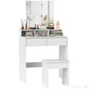 HOMCOM Masă de Toaletă cu Taburet, Masă de Machiaj cu Oglindă, 3 Rafturi, 2 Sertare, din Lemn, 75x38x135 cm, Alb | Aosom Romania