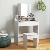 HOMCOM Masă de Toaletă cu Taburet, Masă de Machiaj cu Oglindă, 3 Rafturi, 2 Sertare, din Lemn, 75x38x135 cm, Alb | Aosom Romania