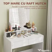 HOMCOM Masă de Toaletă cu Taburet, Masă de Machiaj cu Oglindă, 3 Rafturi, 2 Sertare, din Lemn, 75x38x135 cm, Alb | Aosom Romania