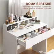 HOMCOM Masă de Toaletă cu Taburet, Masă de Machiaj cu Oglindă, 3 Rafturi, 2 Sertare, din Lemn, 75x38x135 cm, Alb | Aosom Romania