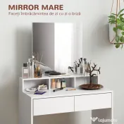 HOMCOM Masă de Toaletă cu Taburet, Masă de Machiaj cu Oglindă, 3 Rafturi, 2 Sertare, din Lemn, 75x38x135 cm, Alb | Aosom Romania