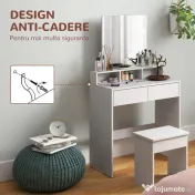 HOMCOM Masă de Toaletă cu Taburet, Masă de Machiaj cu Oglindă, 3 Rafturi, 2 Sertare, din Lemn, 75x38x135 cm, Alb | Aosom Romania