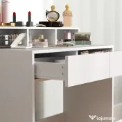 HOMCOM Masă de Toaletă cu Taburet, Masă de Machiaj cu Oglindă, 3 Rafturi, 2 Sertare, din Lemn, 75x38x135 cm, Alb | Aosom Romania