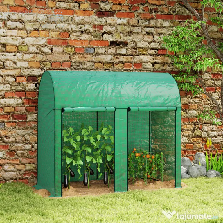 Outsunny Seră de grădină 2 m² dim. 2L x 1l x 1,78H m 2 Uși cu fermoar rulabile Oțel PE Densitate înaltă 140 g/m² Anti-UV alb | Aosom Romania