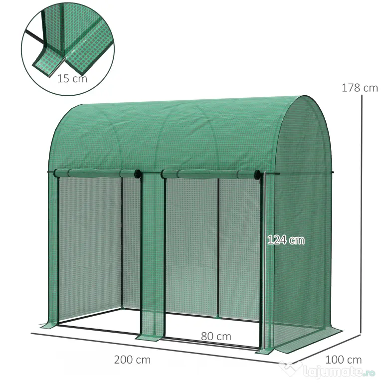 Outsunny Seră de grădină 2 m² dim. 2L x 1l x 1,78H m 2 Uși cu fermoar rulabile Oțel PE Densitate înaltă 140 g/m² Anti-UV alb | Aosom Romania