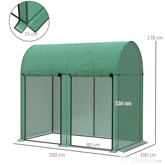 Outsunny Seră de grădină 2 m² dim. 2L x 1l x 1,78H m 2 Uși cu fermoar rulabile Oțel PE Densitate înaltă 140 g/m² Anti-UV alb | Aosom Romania