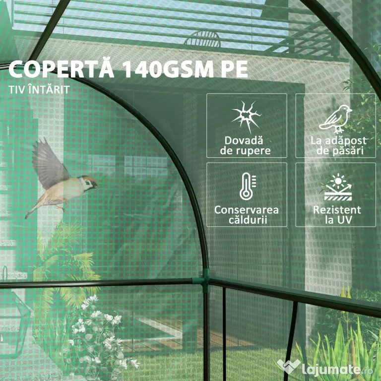 Outsunny Seră de grădină 2 m² dim. 2L x 1l x 1,78H m 2 Uși cu fermoar rulabile Oțel PE Densitate înaltă 140 g/m² Anti-UV alb | Aosom Romania