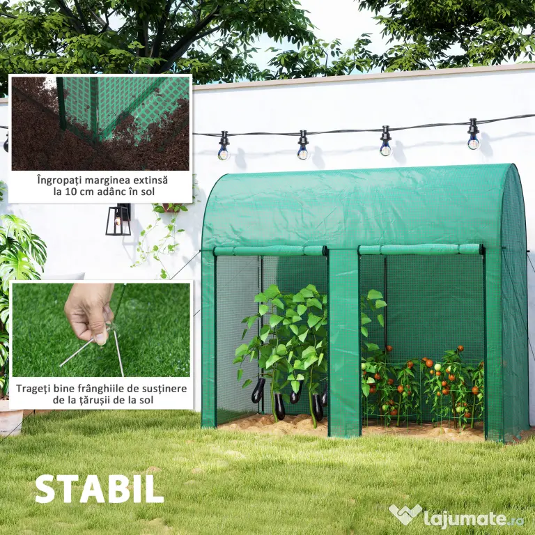 Outsunny Seră de grădină 2 m² dim. 2L x 1l x 1,78H m 2 Uși cu fermoar rulabile Oțel PE Densitate înaltă 140 g/m² Anti-UV alb | Aosom Romania