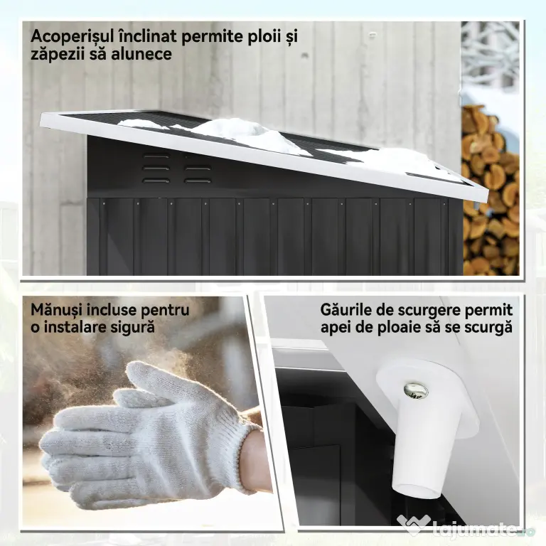 Outsunny Căsuță de Grădină 2,55m² din Oțel Zincat cu Kit de Fundație, Ușă Blocabilă, Acoperiș Înclinat, Gri | Aosom Romania