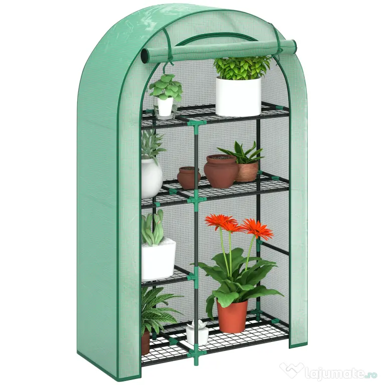 Outsunny Seră pentru Grădină cu 4 Niveluri, Ușă Batantă și 14 Catarame din Plastic, 100x45x160 cm, Verde | Aosom Romania