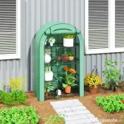 Outsunny Seră pentru Grădină cu 4 Niveluri, Ușă Batantă și 14 Catarame din Plastic, 100x45x160 cm, Verde | Aosom Romania 