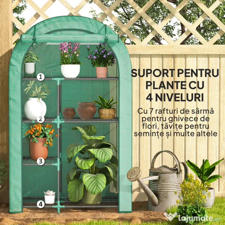 Outsunny Seră pentru Grădină cu 4 Niveluri, Ușă Batantă și 14 Catarame din Plastic, 100x45x160 cm, Verde | Aosom Romania
