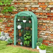 Outsunny Seră pentru Grădină cu 4 Niveluri, Ușă Batantă și 14 Catarame din Plastic, 100x45x160 cm, Verde | Aosom Romania 