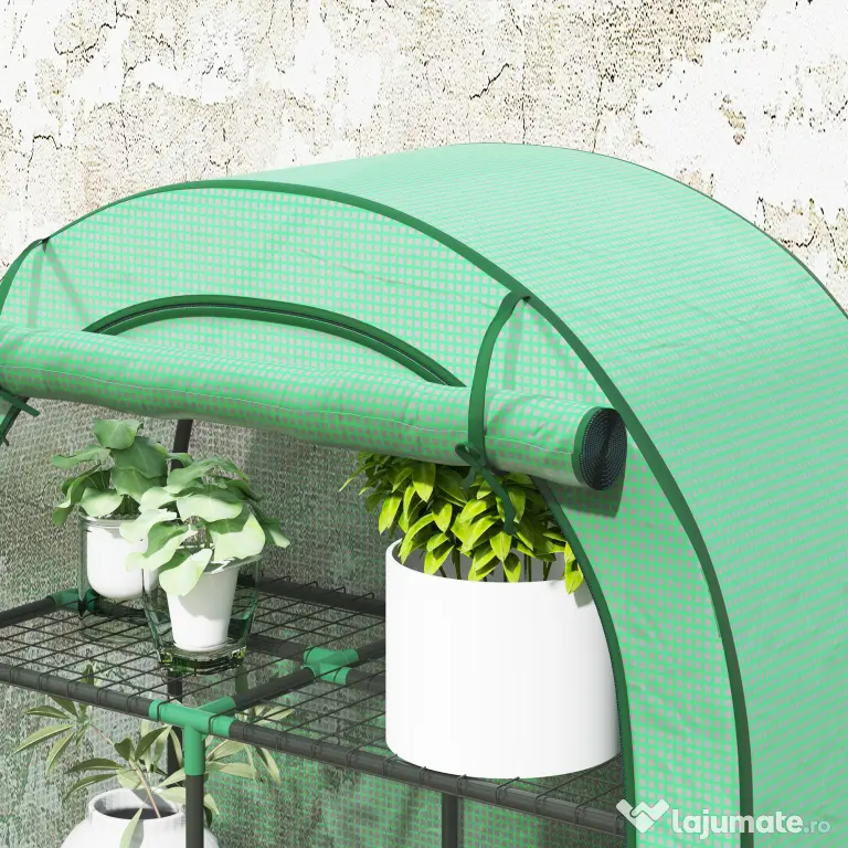 Outsunny Seră pentru Grădină cu 4 Niveluri, Ușă Batantă și 14 Catarame din Plastic, 100x45x160 cm, Verde | Aosom Romania