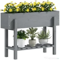Outsunny Jardinieră Înălțată cu Raft Inferior și 2 Orificii de Drenaj, din Lemn de Brad, 100x30x70,5 cm, Gri