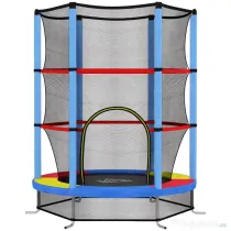 HOMCOM Saltea Elastică pentru Copii 3-6 Ani cu Plasă de Protecție, 6 Stâlpi și 3 Intrări, Ø140x190 cm, Multicolor | Aosom Romania