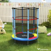 HOMCOM Saltea Elastică pentru Copii 3-6 Ani cu Plasă de Protecție, 6 Stâlpi și 3 Intrări, Ø140x190 cm, Multicolor | Aosom Romania 